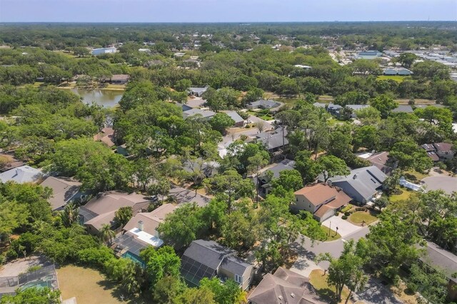 aerial view with a water view and a residential view