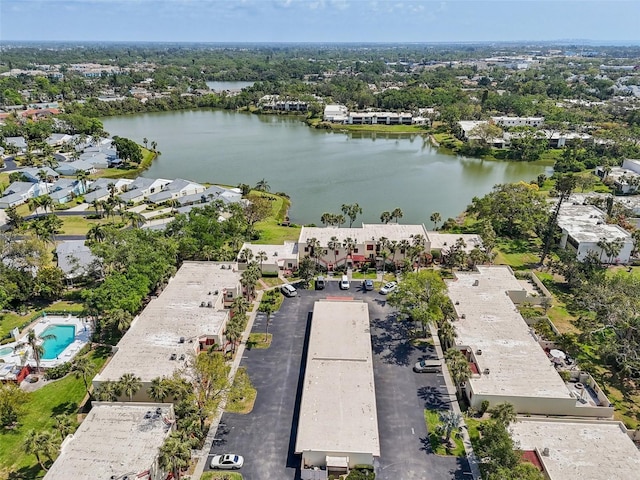 aerial view with a residential view and a water view