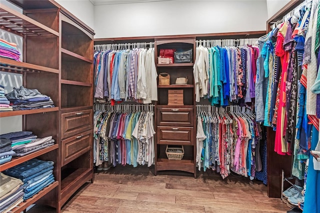 walk in closet featuring wood finished floors