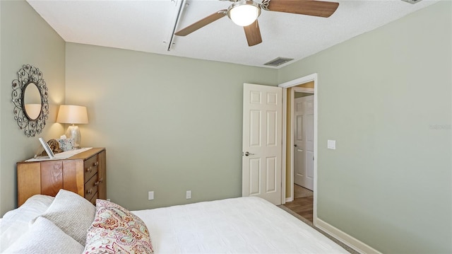 bedroom with visible vents and a ceiling fan