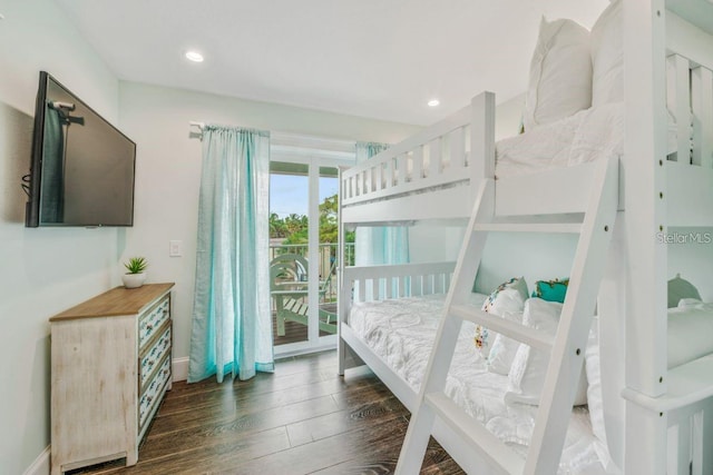336 Avenida De Mayo, Sarasota, FL 34242 - bedroom with dark wood-type flooring, access to outside, and recessed lighting