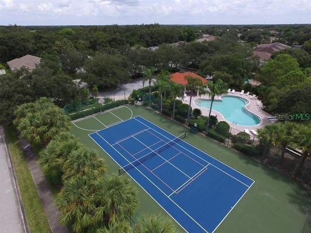 bird's eye view featuring a view of trees