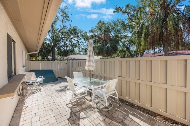 view of patio / terrace featuring outdoor dining space and a fenced backyard