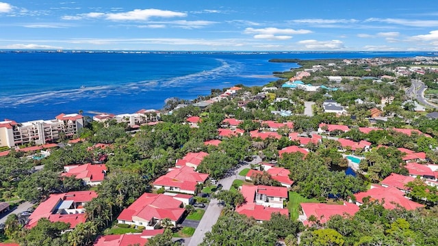 bird's eye view featuring a residential view and a water view