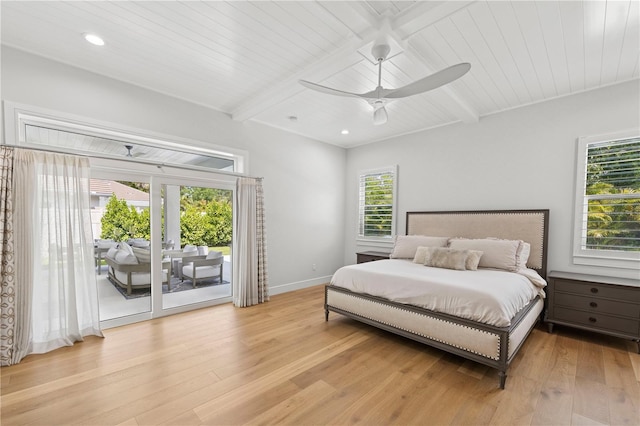 4013 Red Rock Ln, Sarasota, FL 34231 - bedroom featuring access to exterior, light wood finished floors, baseboards, ceiling fan, and recessed lighting