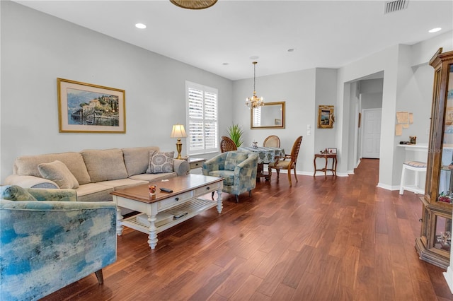 2064 Batello Dr, Venice, FL 34292 - living area with a chandelier, wood finished floors, recessed lighting, and baseboards