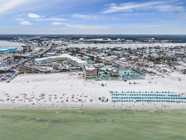 21687/689 Indian Bayou Dr, Fort Myers Beach, FL 33931 - drone / aerial view featuring a water view and a beach view