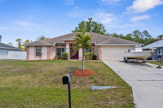 2396 Malibu Ln, North Port, FL 34286 - single story home featuring a garage, concrete driveway, stucco siding, a shingled roof, and a gate