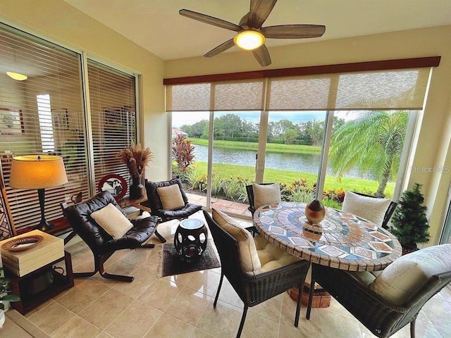 4136 Cascade Falls Dr, Sarasota, FL 34243 - sunroom with a water view and tile patterned flooring