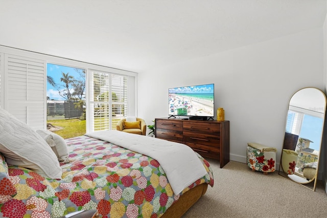 bedroom with multiple windows and carpet