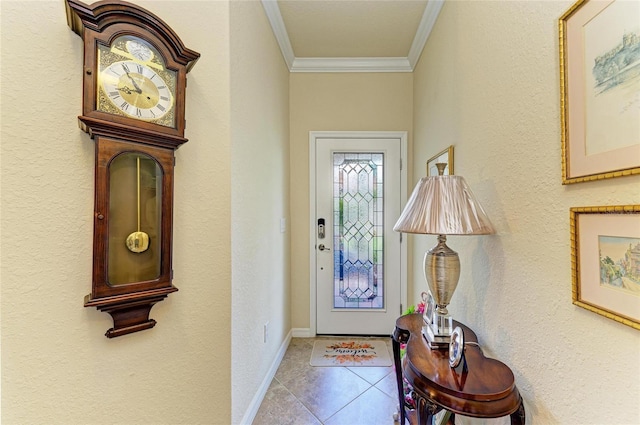19889 Benissimo Dr, Venice, FL 34293 - doorway with baseboards, tile patterned flooring, and crown molding