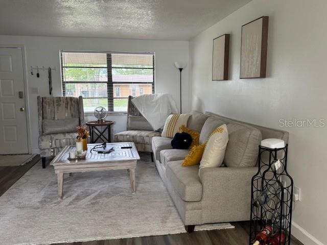 831 Bacon Ave, Sarasota, FL 34232 - living area with baseboards, wood finished floors, and a textured ceiling