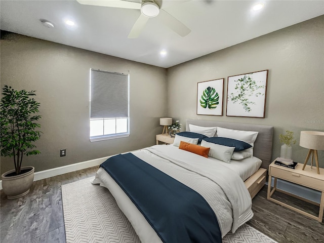 4850 51st St W Unit 4205, Bradenton, FL 34210 - bedroom with recessed lighting, wood finished floors, baseboards, and ceiling fan
