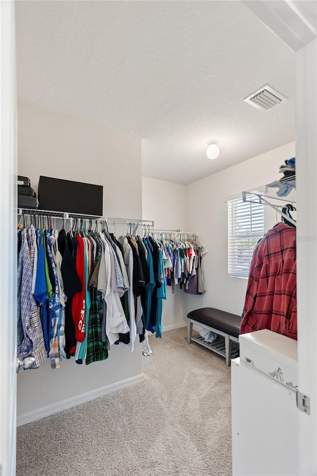 spacious closet with visible vents and carpet floors