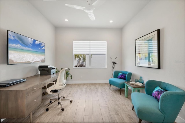 17675 Azul Dr, Lakewood Ranch, FL 34202 - office space with recessed lighting, light wood finished floors, baseboards, and ceiling fan