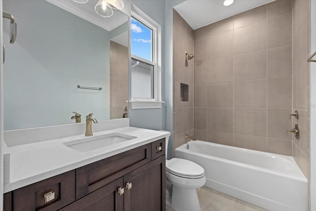 9241 Starry Night Ave, Sarasota, FL 34241 - full bath with toilet, vanity, crown molding, and bathtub / shower combination