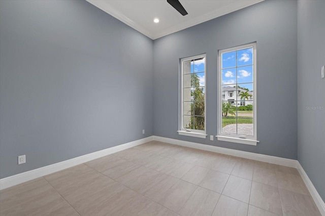 9241 Starry Night Ave, Sarasota, FL 34241 - spare room with a ceiling fan, light tile patterned floors, baseboards, and recessed lighting