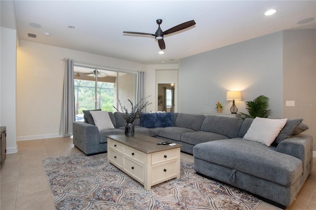 12841 Balsam Ter, Bradenton, FL 34212 - living room featuring ceiling fan, light tile patterned floors, baseboards, and recessed lighting