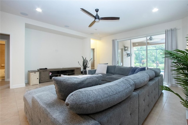 12841 Balsam Ter, Bradenton, FL 34212 - living area with light tile patterned flooring, a ceiling fan, recessed lighting, and baseboards