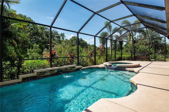 12841 Balsam Ter, Bradenton, FL 34212 - view of pool with a pool with connected hot tub, a patio area, and glass enclosure