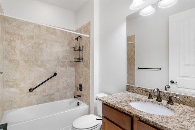 bathroom with vanity, toilet, and tub / shower combination