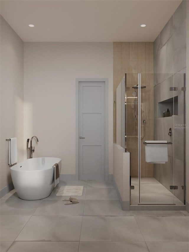 3901 30th Ave S, Saint Petersburg, FL 33711 - full bath with a stall shower, tile patterned flooring, and a freestanding bath