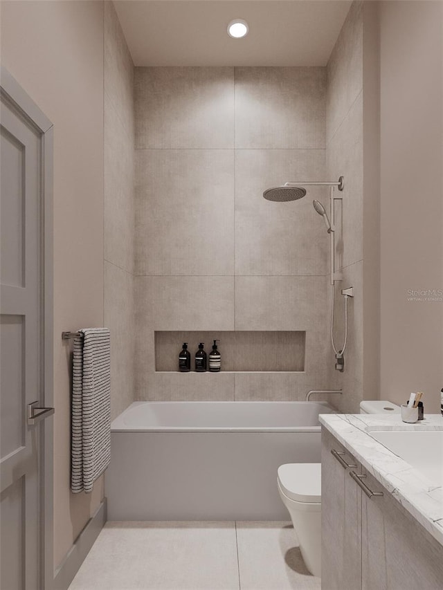 3901 30th Ave S, Saint Petersburg, FL 33711 - bathroom with shower / tub combination, toilet, tile patterned flooring, and vanity