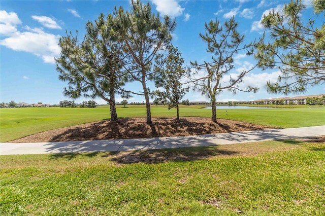 view of yard featuring a water view and golf course view
