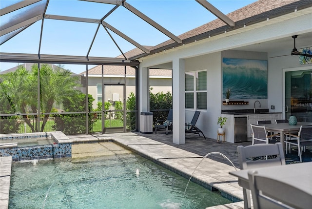 4625 Foxtail Dr, Parrish, FL 34219 - swimming pool featuring a patio, outdoor dining space, an outdoor hot tub, and a ceiling fan