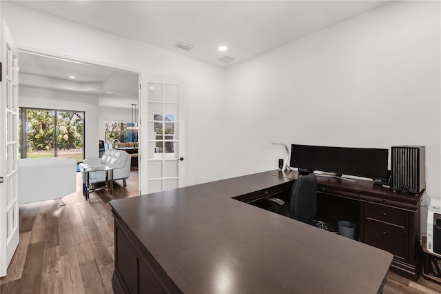 4308 Fly Rod Ter, Parrish, FL 34219 - office space with french doors, recessed lighting, wood finished floors, and visible vents