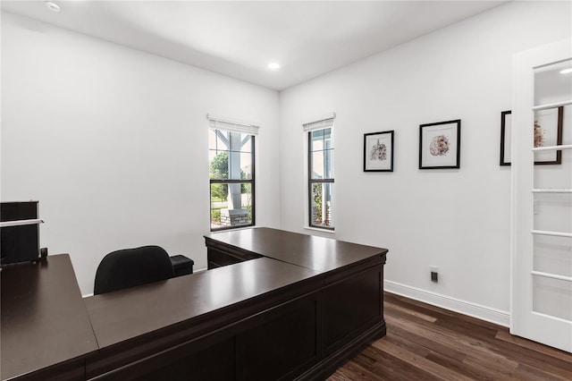4308 Fly Rod Ter, Parrish, FL 34219 - office with dark wood-type flooring, recessed lighting, and baseboards