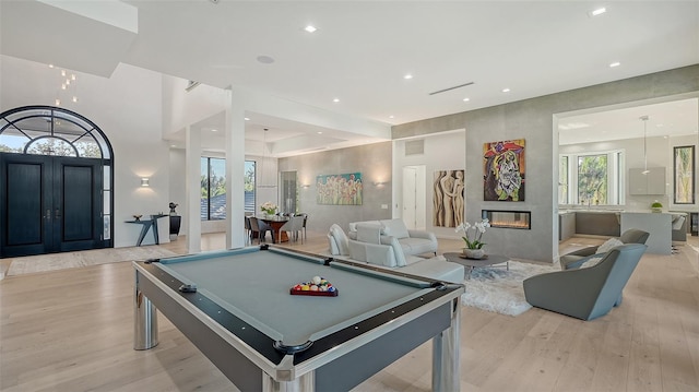 1540 Hillview Dr, Sarasota, FL 34239 - recreation room with billiards, light wood-style flooring, and recessed lighting