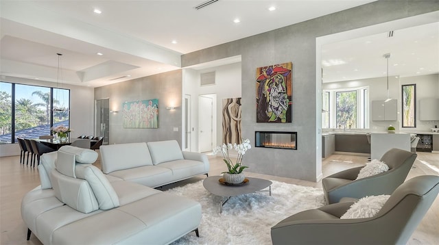 1540 Hillview Dr, Sarasota, FL 34239 - living room with a fireplace, wine cooler, and recessed lighting
