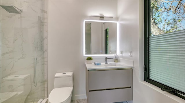 1540 Hillview Dr, Sarasota, FL 34239 - full bath with toilet, vanity, and a marble finish shower