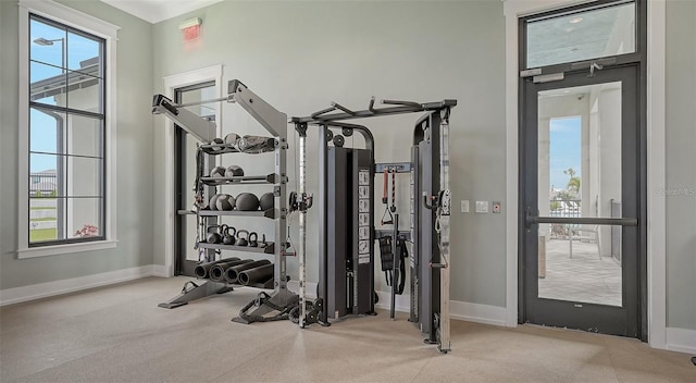 17502 Savory Mist Cir, Bradenton, FL 34211 - gym featuring plenty of natural light, baseboards, and carpet floors