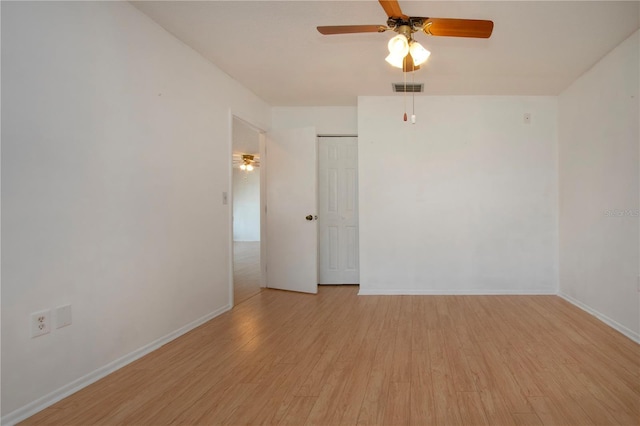 1315 Bottlebrush Dr, Bradenton, FL 34208 - unfurnished room with light wood-type flooring, a ceiling fan, baseboards, and visible vents