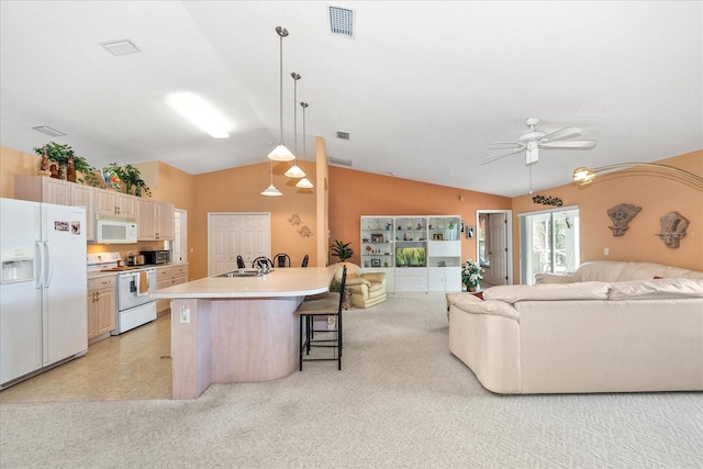 4219 Eastlake Ct, Port Charlotte, FL 33948 - kitchen with white appliances, a ceiling fan, visible vents, a sink, and open floor plan