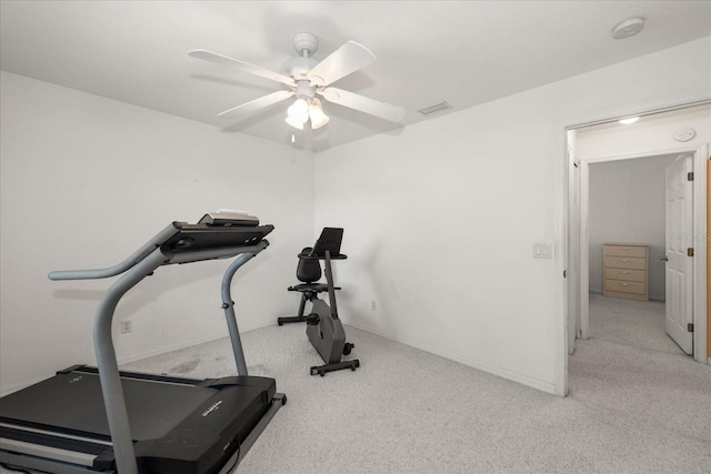 4219 Eastlake Ct, Port Charlotte, FL 33948 - exercise room with visible vents, baseboards, a ceiling fan, and carpet floors