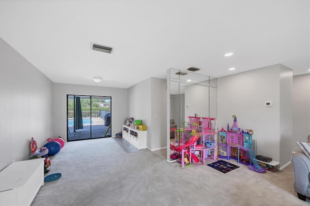 4806 Huntleigh Dr, Sarasota, FL 34233 - playroom with recessed lighting, carpet, visible vents, and baseboards