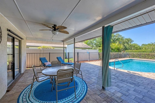 4806 Huntleigh Dr, Sarasota, FL 34233 - view of pool with a fenced in pool, a patio area, ceiling fan, and fence