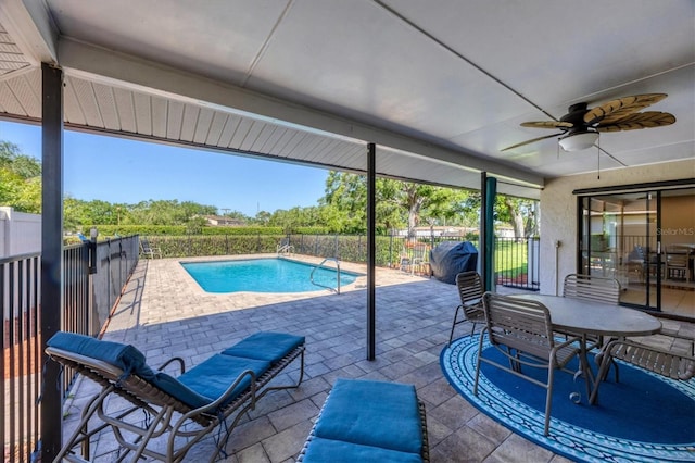 4806 Huntleigh Dr, Sarasota, FL 34233 - view of pool featuring a fenced in pool, ceiling fan, a patio area, and a fenced backyard