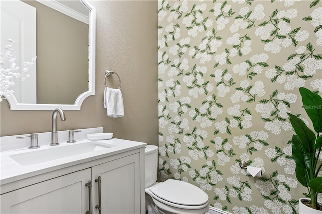 13721 Saw Palm Creek Trl, Lakewood Ranch, FL 34211 - bathroom with toilet, vanity, and ornamental molding