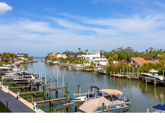 dock area featuring a water view and boat lift