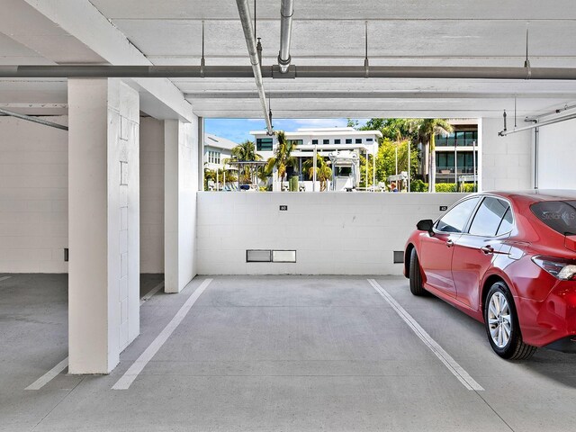 parking deck with concrete block wall