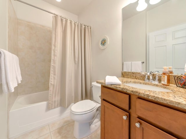 5952 Snowy Egret Dr, Sarasota, FL 34238 - bathroom featuring toilet, tile patterned floors, vanity, and shower / bath combo with shower curtain