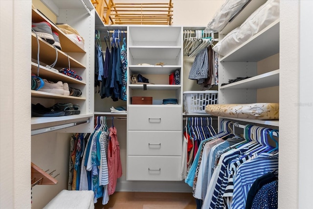 spacious closet with wood finished floors