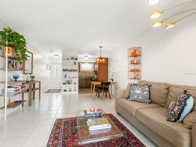 living room featuring light tile patterned floors