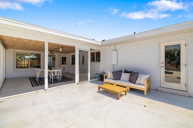 view of patio / terrace featuring ceiling fan and outdoor lounge area