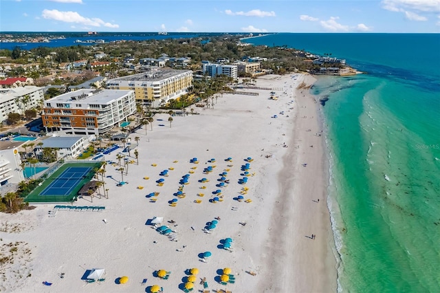 aerial view with a view of the beach and a water view
