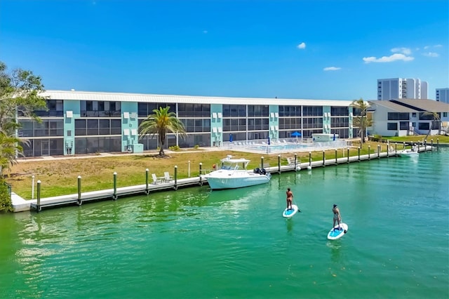 dock area featuring a water view